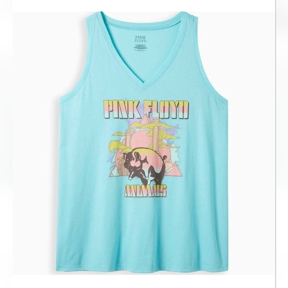 Torrid Pink Floyd V-Neck Tank - Cotton Aqua Blue, plus size 5x - Picture 1 of 11